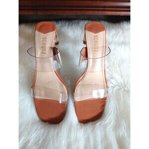 Schutz 7.5B Ariella Acrylic Light Brown High Heel PVC Transparent Sandals